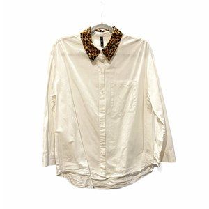 Zara | White Button Shirt Animal Print Collar | XS